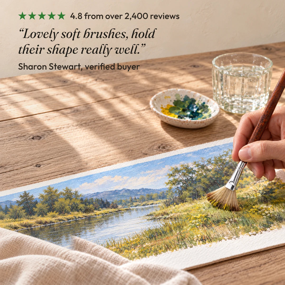 4.8 from over 2,400 reviews. “Lovely soft brushes, hold their shape really well.” Sharon Stewart, verified buyer.